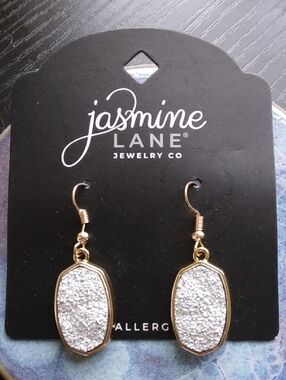 Jasmine  Lane Gold and Silver Druzy Sparkle Dangle Earrings